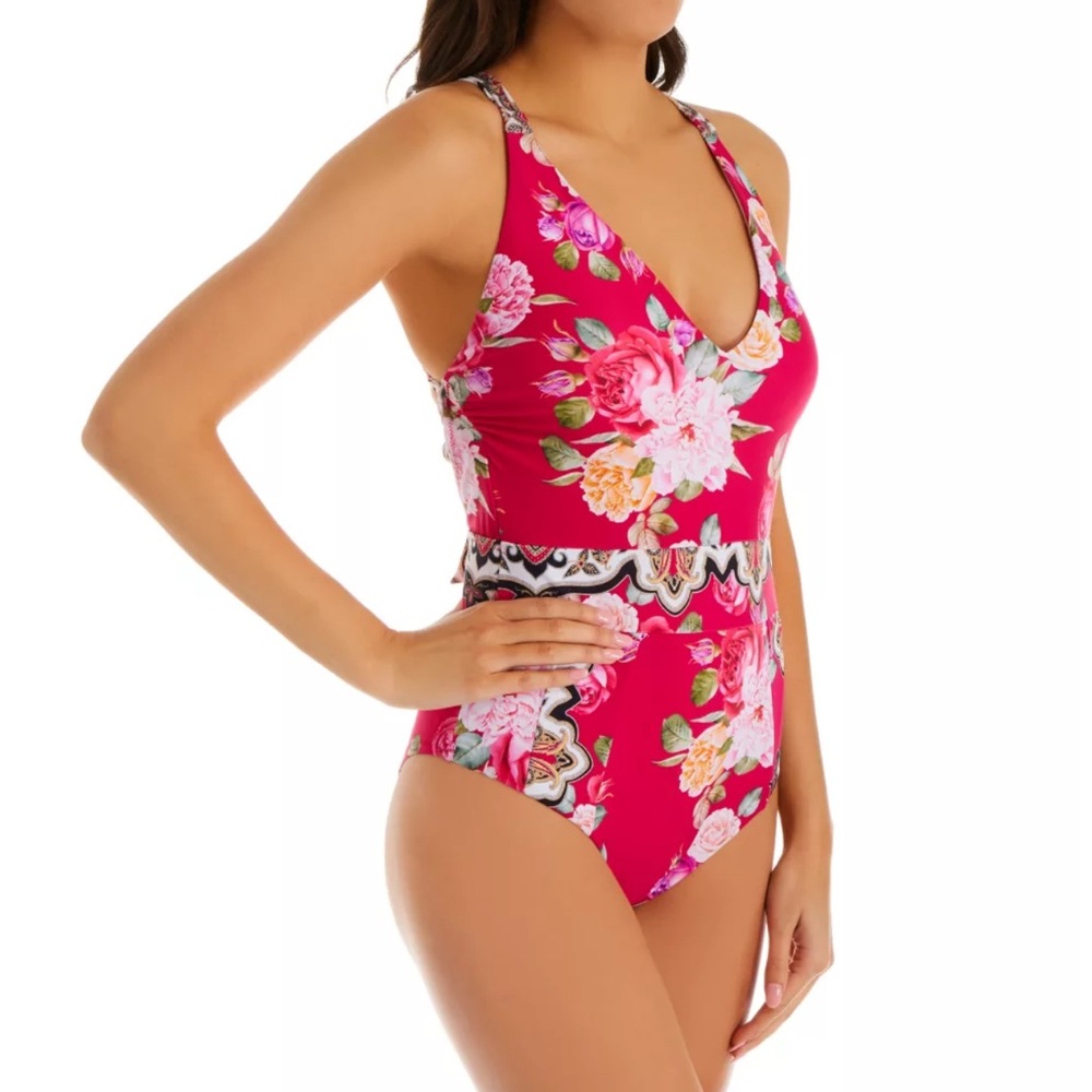 Nanette Lepore Val swim pink rose one piece swim suit